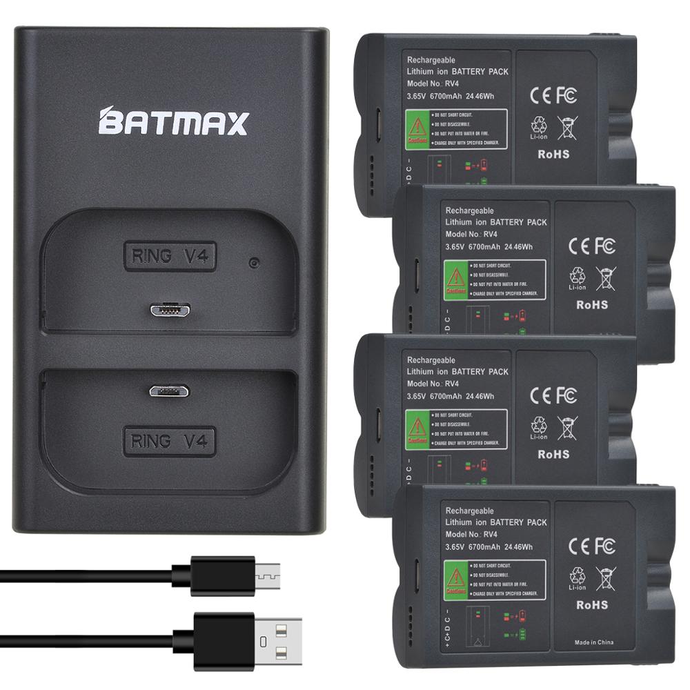 Batmax 6700Mah RV4 Batterij + Dual Charger Voor Ring Video Deurbel 2, ring Stick Up Cam Solar Vervangen V4,Video Deurbel 3 Plus