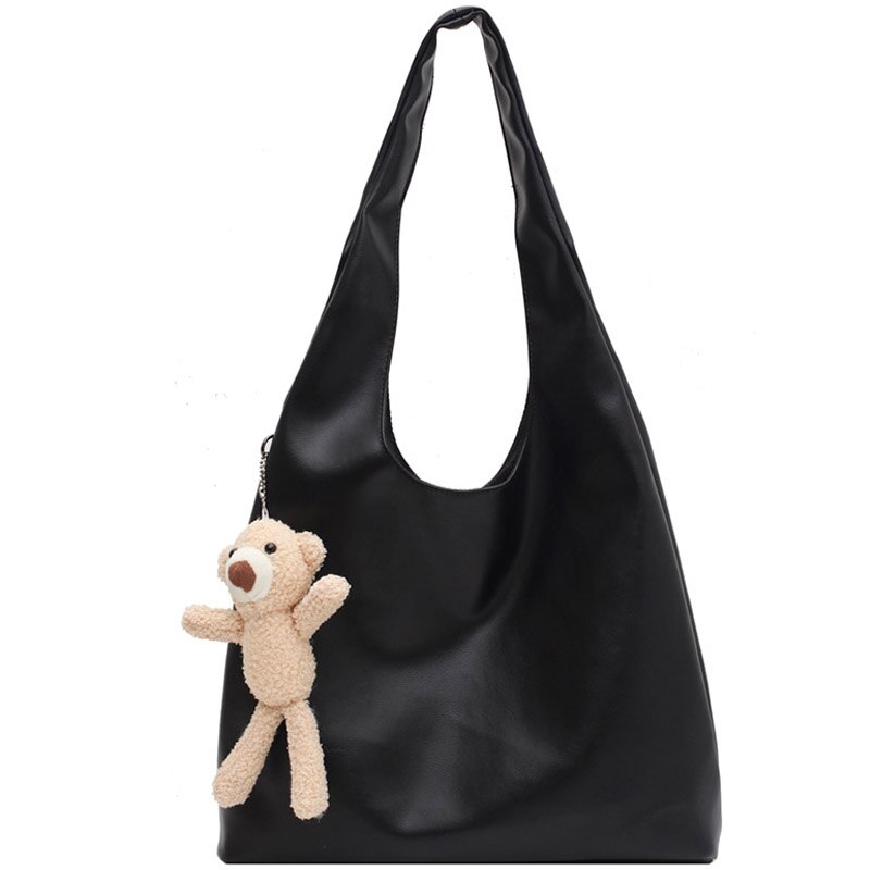 с доставкой High Capacity PU Leather Bags2020 Trend Crossbody Bags Lady Bear pendant Handbags Female Shoulder Simple Bag