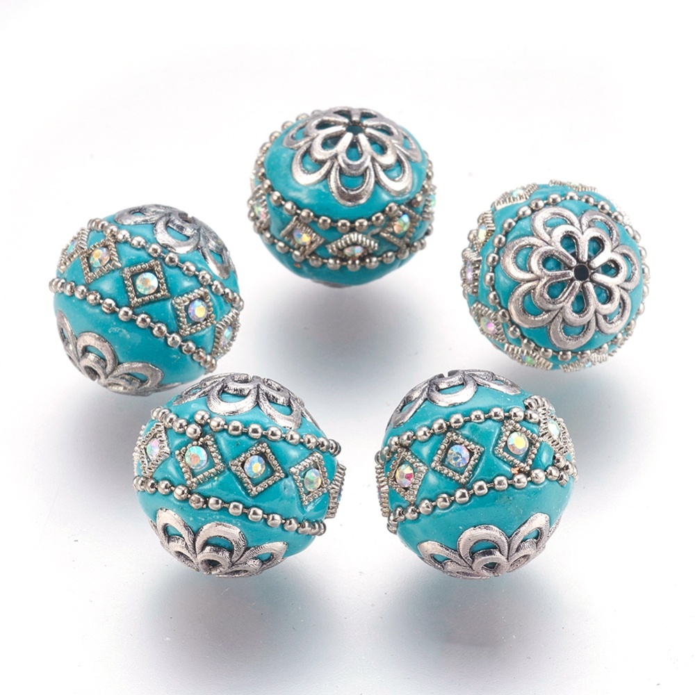5 peças contas redondas artesanais indonésia para fazer jóias diy pulseira colar brinco decoração, com acessórios de descobertas de metal: CINZA