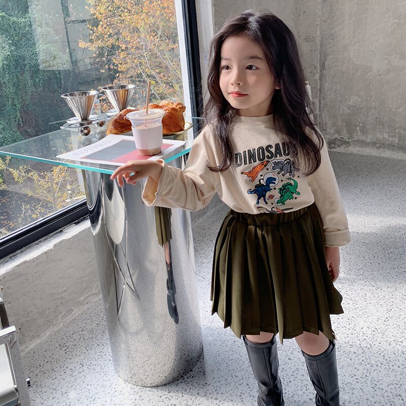 Gonne a pieghe verde primavera per bambina gonna per bambina carina 2-7Y