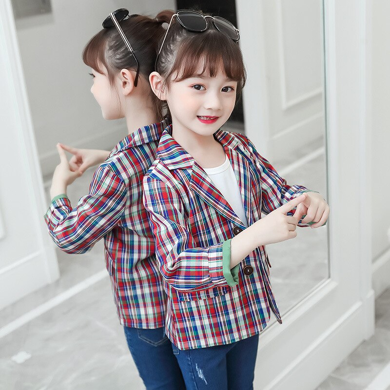 Spring Kids Clothes Girls Suit Jacket Kids Girls Color Grid Suit Kids Outerwear Clothing Children Girls Coat