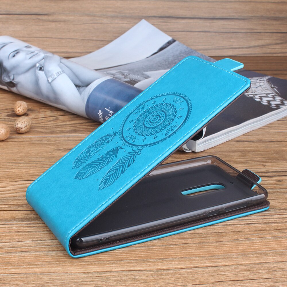 Hongbaiwei voor nokia 5 hoesje, reliëf leren hoesje voor nokia 5 flip case, verticale achterkant, magnetische beschermhoes