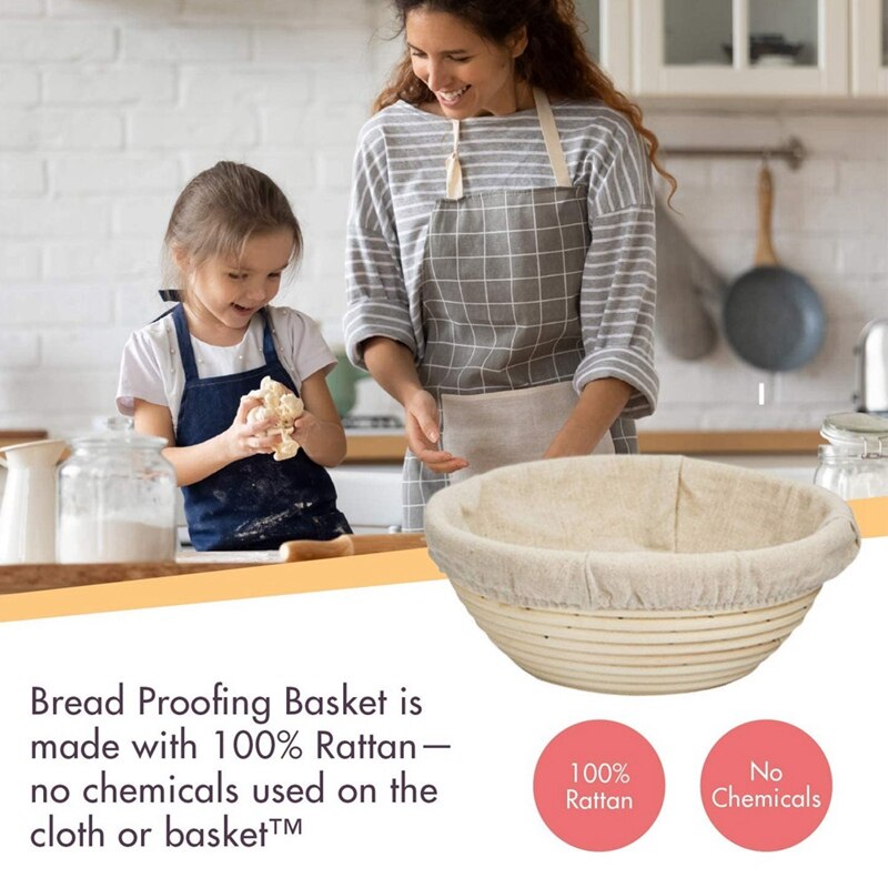 Bread Banetton Proofing Basket - Handcrafted 100% Natural Premium Rattan Proving Baskets and Silicone Brush Set