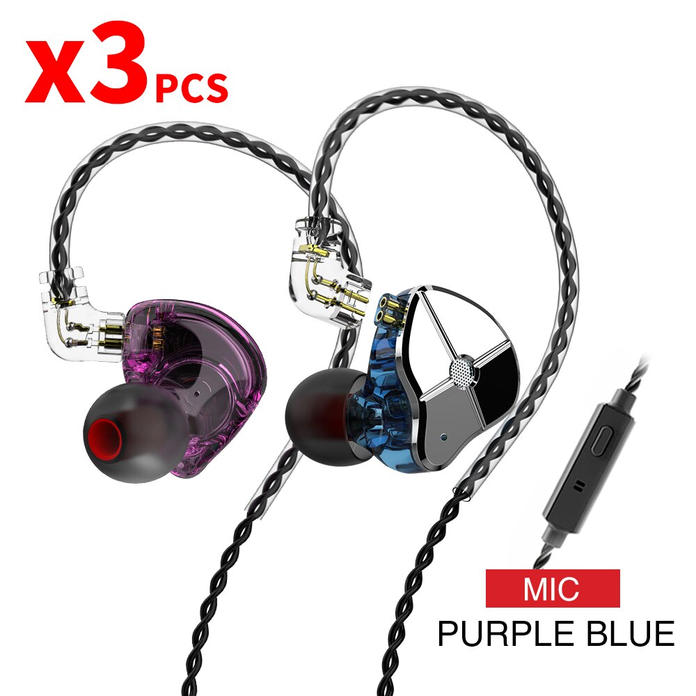 TRN ST1 1DD 1BA Hybrid In Ear Earphone HIFI DJ Monitor Running Sport Earphone Earplug Headset With QDC Cable TRN V90 BA5: Purpleblue with mic3