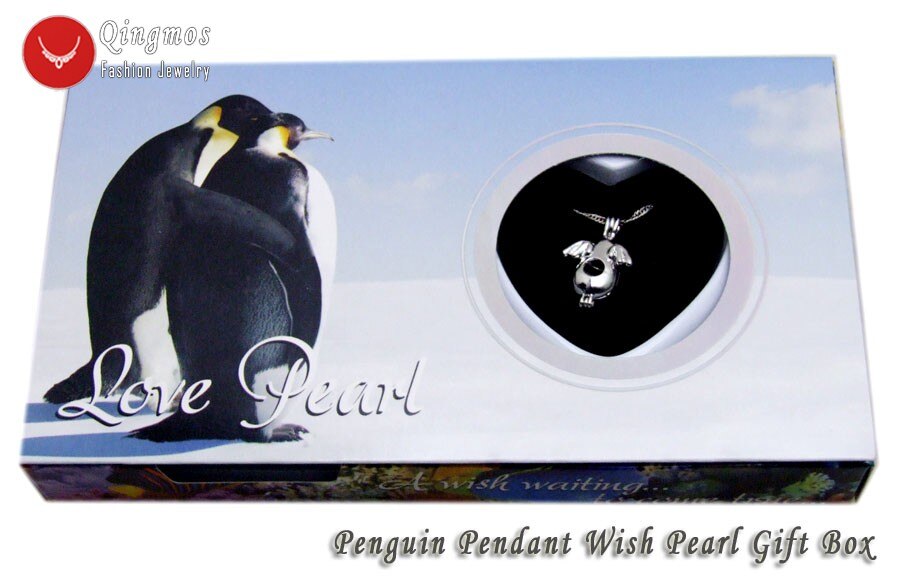 Qingmos życzenie Pearl 20*24mm wydra klatka Chokers naszyjnik dla kobiet i modny Oyster miłość perła wisiorek i naszyjnik Chain-who3658: Penguin