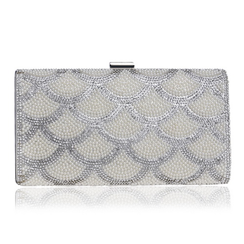 SEKUSA Perlen Frauen Messenger Handtaschen Diamanten Perle Kette Schulter Tag Kupplung Abend Taschen V Kristall Hochzeit Tasche: YM1099silver