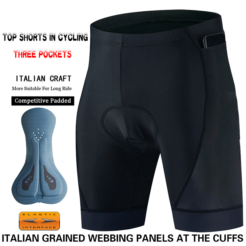 Herrecykelshorts med 3 lommer, mtb, mountainbike-tights, cykeltøj, cykelbukser, pad-outfit, langdistance-shorts til mænd, 6 timer: Xxxl / Sort