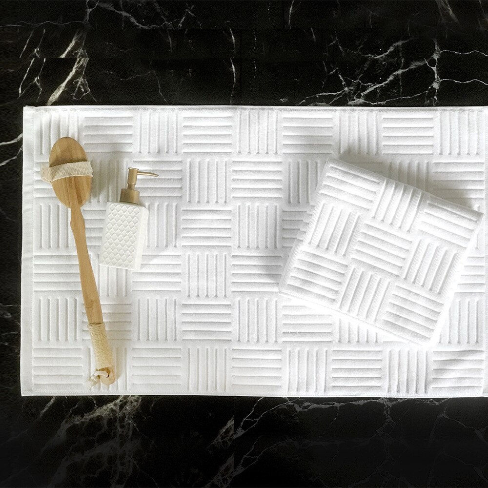 Baumwolle Bad Matte Bad Teppiche und Teppich Salon Hotel SPA Dusche Zimmer Füße Muster Handtuch Saugfähigen Wc Badewanne Matte: pure white