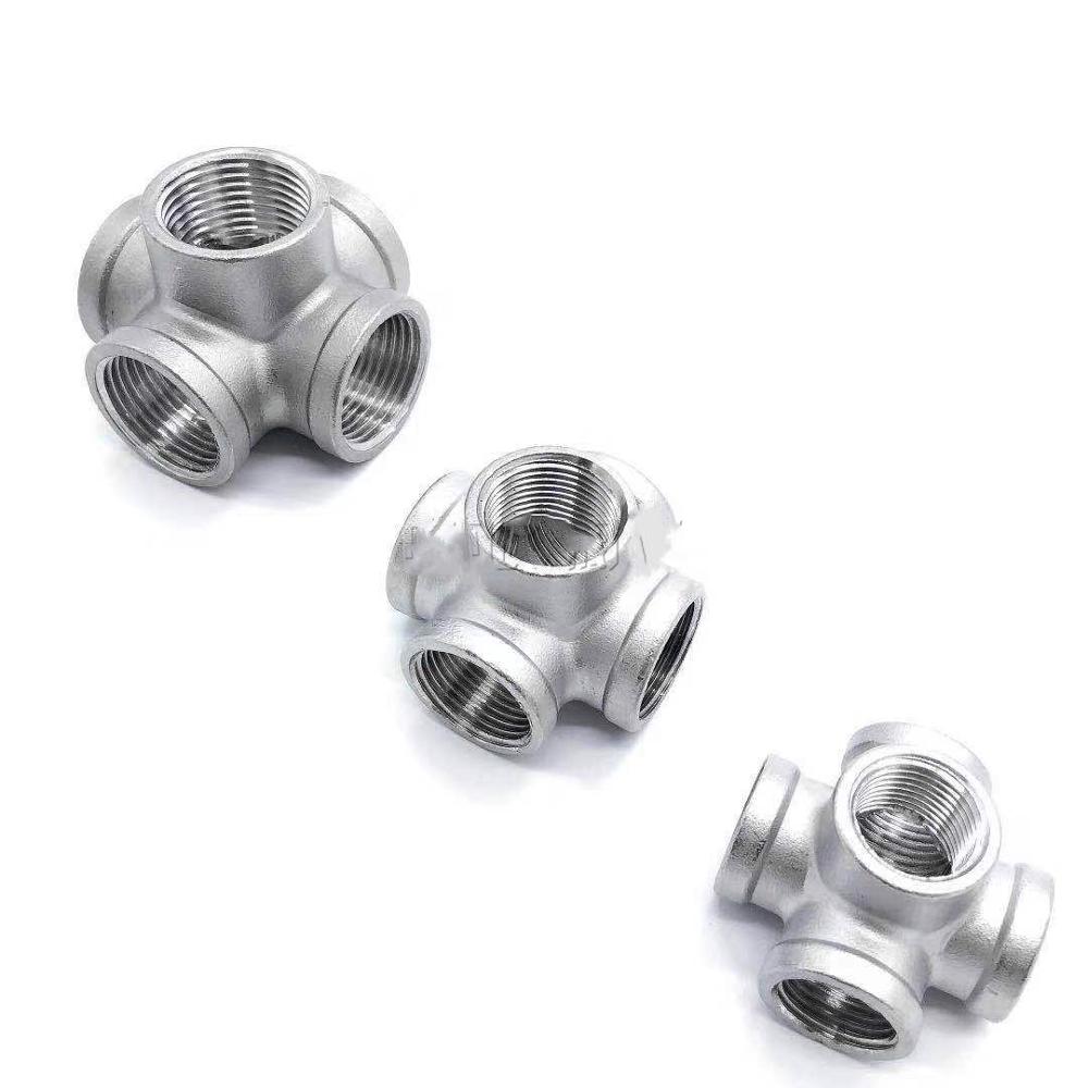Rvs 304 1/2 "3/4" 1 "Vrouwelijke BSP Draad Pijp Montage 5 manier Gelijk Cross Connector SS304