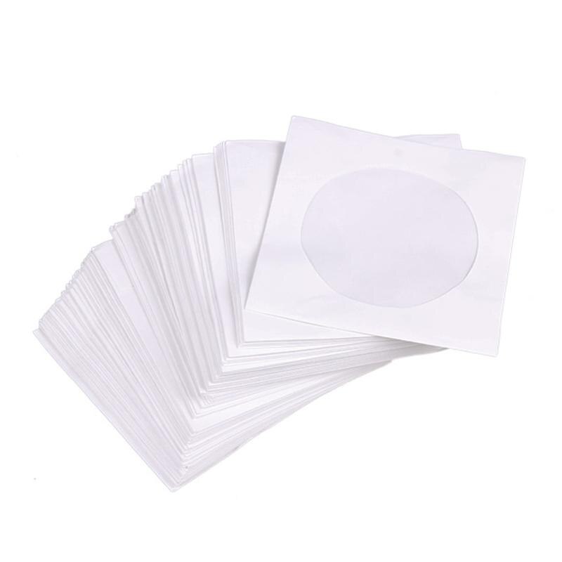 mini 95 stk beskyttende hvitt papir cd dvd disk oppbevaringspose konvolutter klaff støvtett anti moden cd dvd beskytte bag 8.5cm x 8.5cm