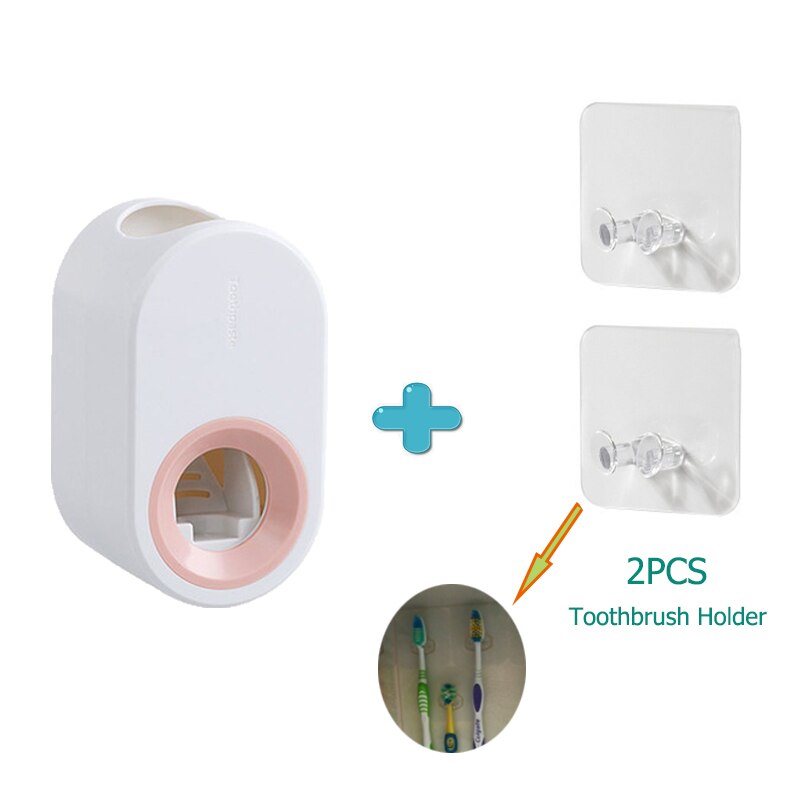 Toothpaste Squeezer Set With Toothbrush Holder Adhesive Automatic Toothpaste Dispenser For Kid Adult Bathroom badkamer accessory: White 02