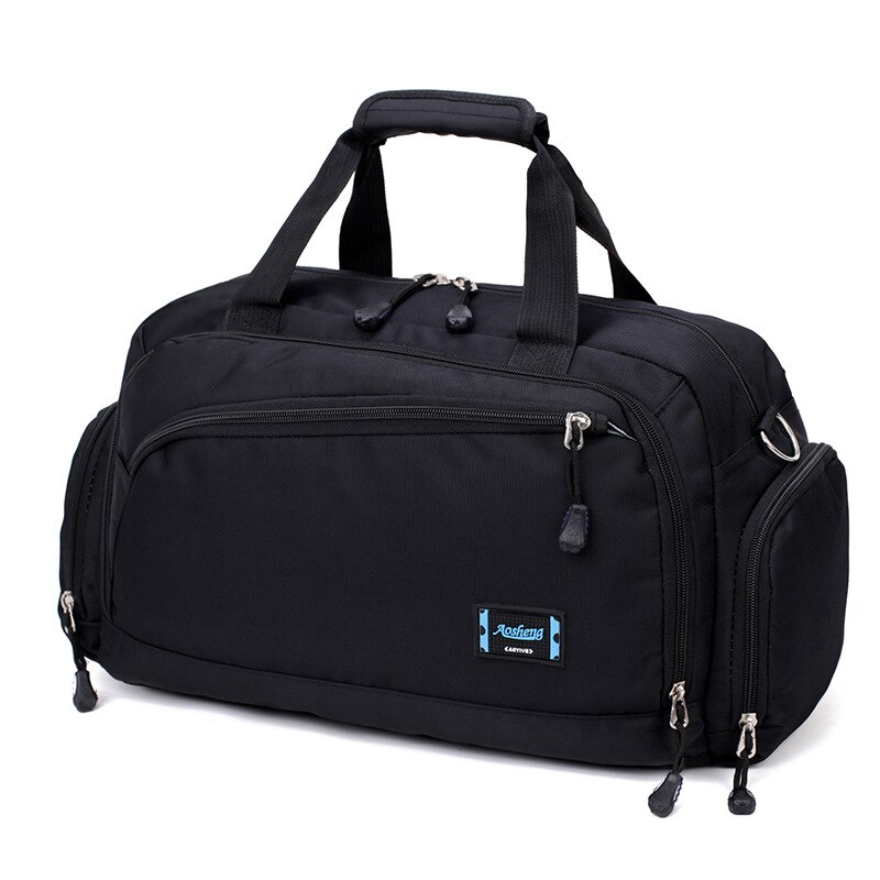 Waterdichte Nylon Reizen Handtas Mannen Mode Carry On Weekend Tassen Vintage Casual Duffel Schoudertassen Vrouwen Weekendtas: Black