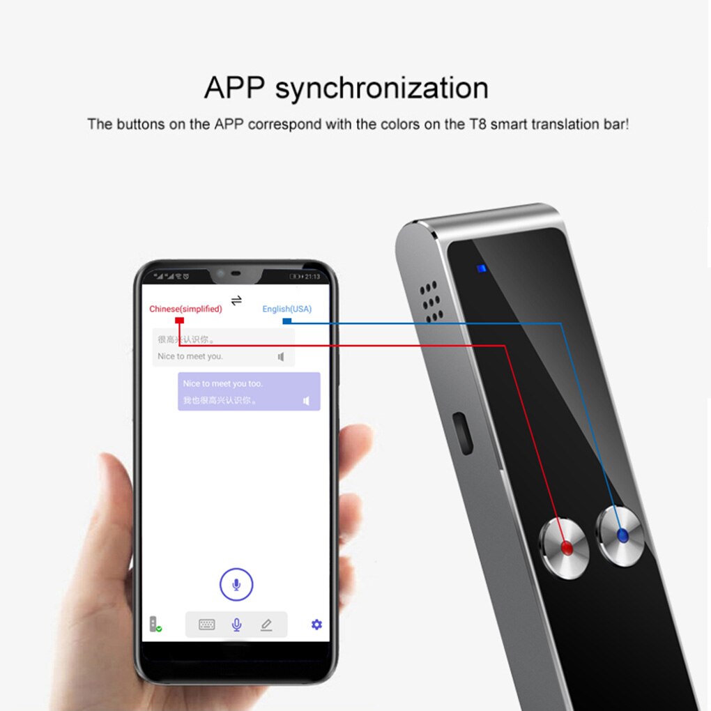 Draagbare T8 Smart Voice Speech Vertaler Twee-weg Real Time 68 Multi-Taal Vertaling Voor Leren Travelling Business voldoen