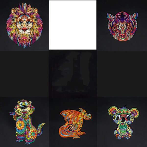 5 styles en bois dessin animé bricolage Lion Koala tigre marmotte Dragon jouet maison Puzzle pièces de Puzzle Photo murale Photo papier peint