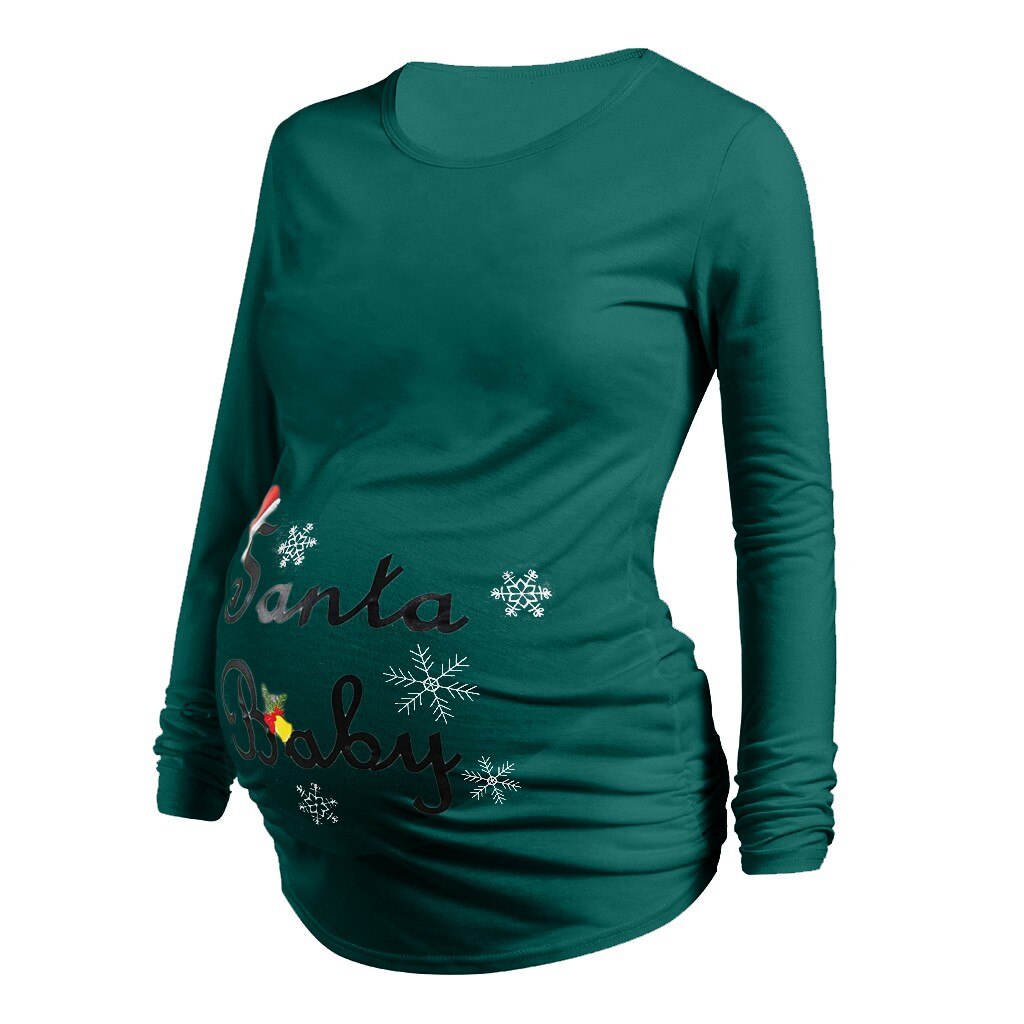 Maternity Clothes Christmas Maternity Long Sleeve Letter Printed T-shirt Tops Pregnancy Blouse Tops For Pregnant Women