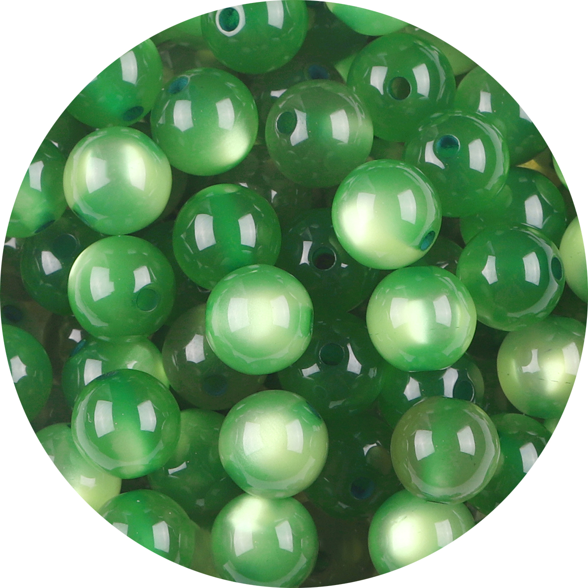 Paquete de 100 Uds. De cuentas redondas de ojo de gato de imitación de resina, cuentas sueltas con agujero recto colorido, accesorios para pendientes de cuentas Diy hechos a mano: peppermint