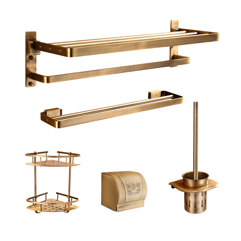 Antique Bathroom Hardware Suite Ancient Aluminum Bath towel rack Towel bar Toilet brush Tissue box Bathroom Accessories