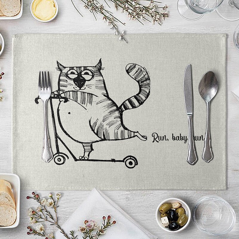 Leuke Cartoon Kat Patroon Tafel Mat Grappige Kat Servet Placemat Keuken Decoratie Dining Accessoires: 15
