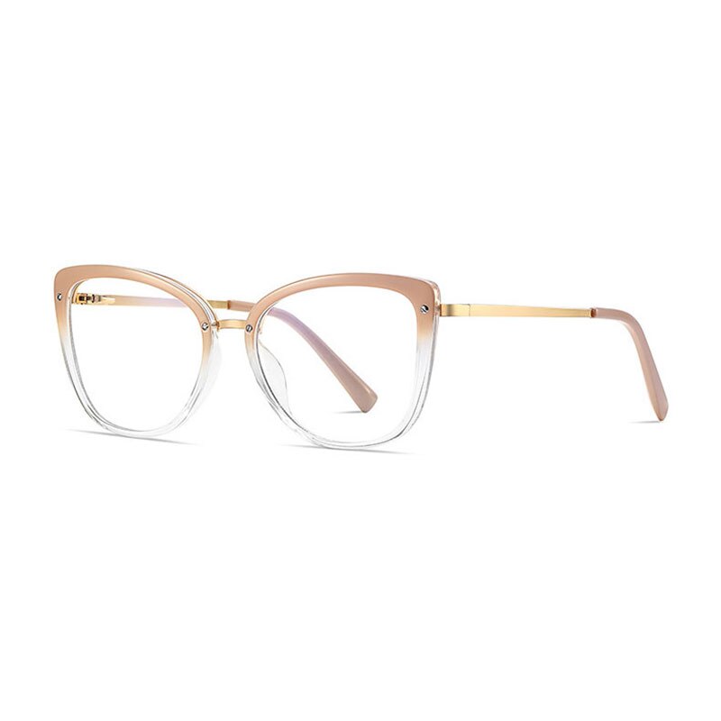 Women Gradient Color Women Stylish Glasses Frame with Flexible Spring Hinges Optical Prescription Eyewear Spectacles: Auburn