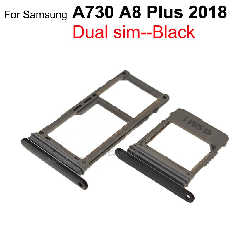 Aocarmo single &amp; dupla bandeja de cartão sim suporte microsd nano slot para samsung galaxy a8 plus 2018 a530 a730 a730f peça substituição: A730-2SIM-Black