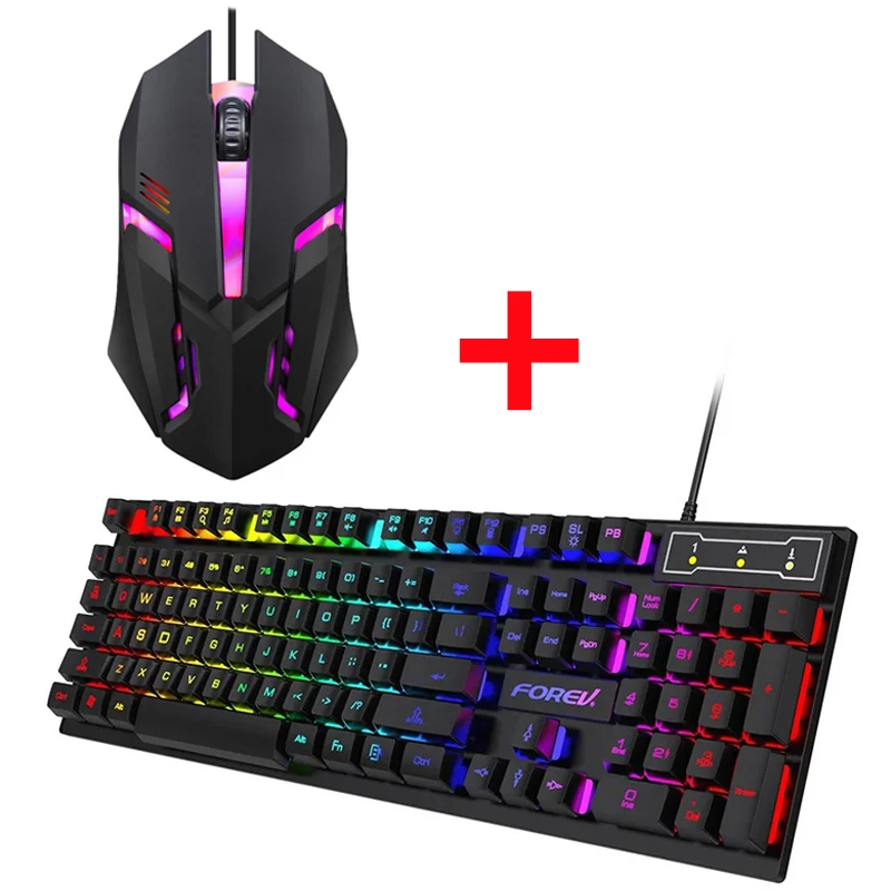 104-toetsen mechanisch toetsenbord met achtergrondverlichting Bedraad gamingtoetsenbord Waterdicht Lichtgevend toetsenbord en muisset voor gamer PC Laptop Kantoor: Marineblauw