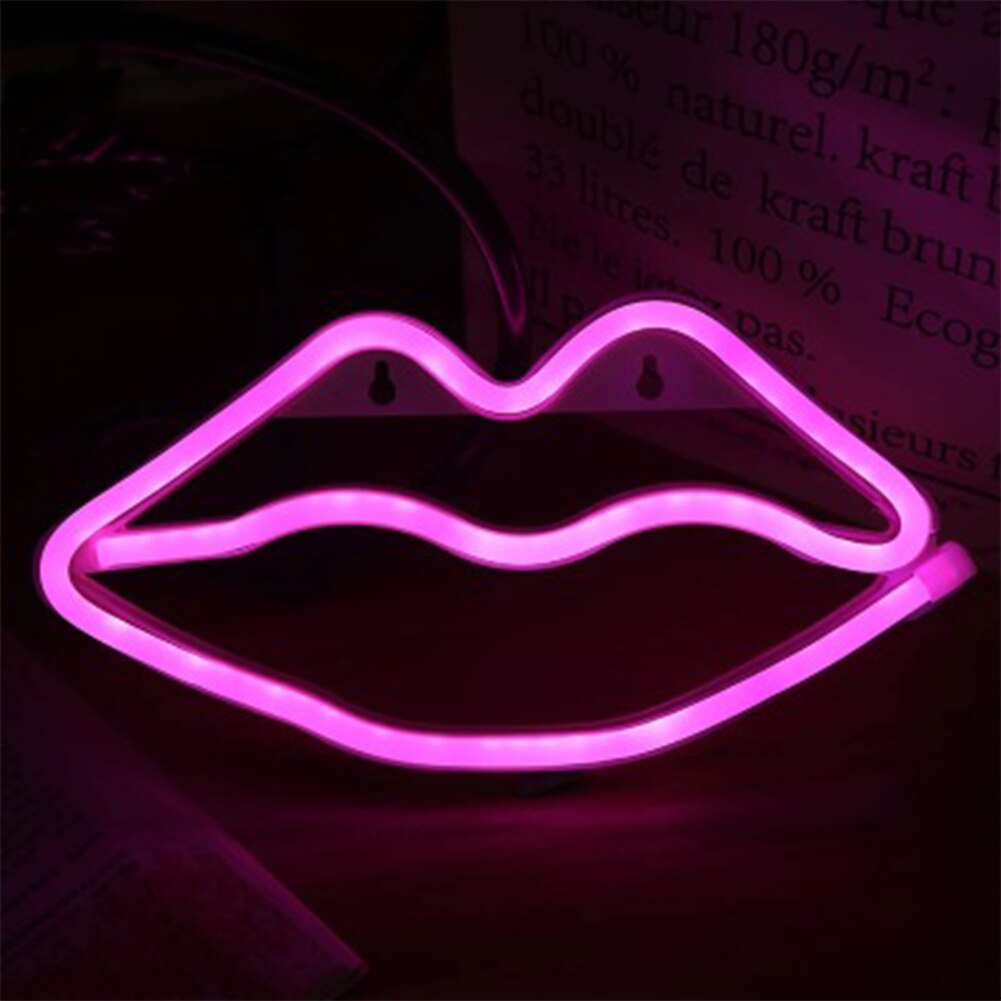 letrero de neón con luz LED USB/alimentado por batería lámpara de neón para colgar en la pared Día de San Valentín decoración del hogar lámpara de noche de Navidad: Rose Red Lip