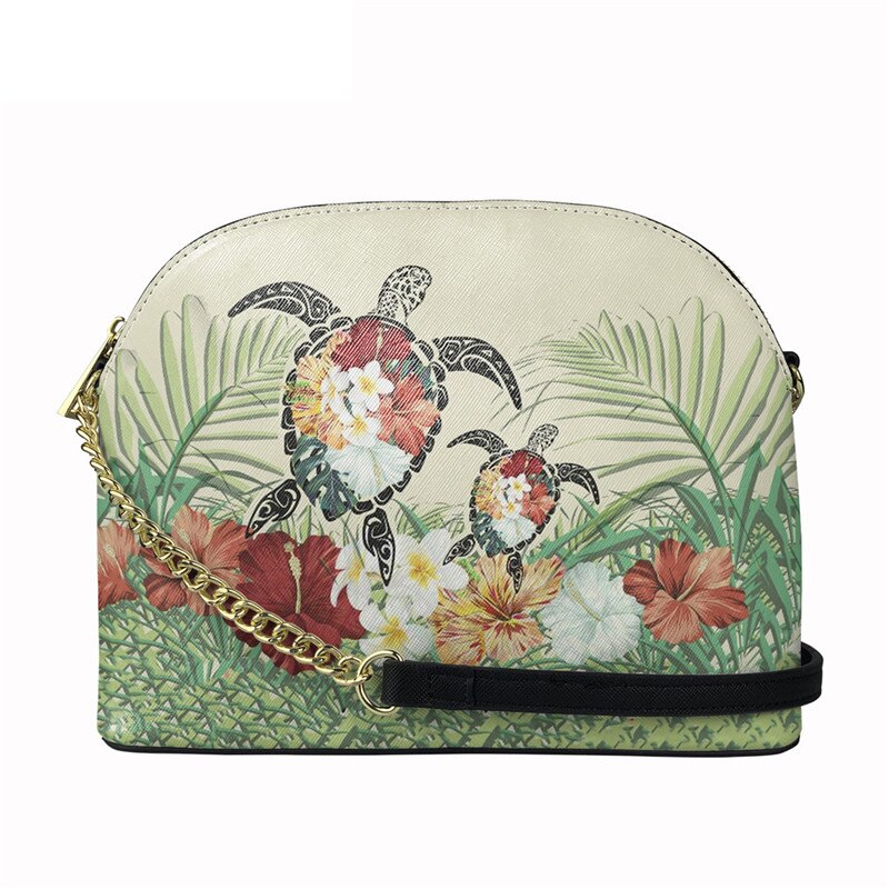 Nopersonality Polynesische Schildpad Met Hibiscus Print Vrouwen Pu Lederen Tas Brand Luxe Shell Tas Stijlvolle Schoudertas: HTBE128D49