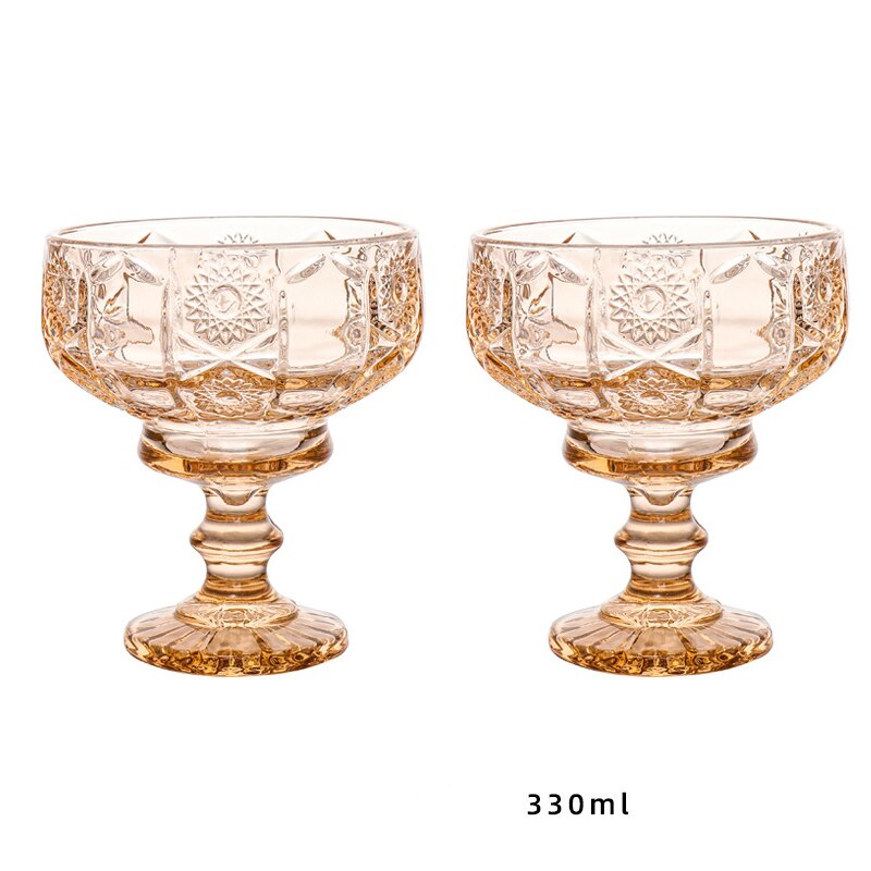 2Pcs Glass Dessert Cups Ice Cream Bowl Sundae Cup Color Retro Juice for Drinking Cup Wedding Party Wine Glasses: SunYellow