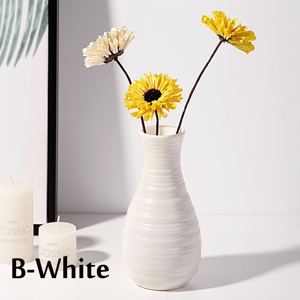 Nordisk vase dekorativt hjem plast blomstervase efterligning keramisk blomsterpotte blomsterkurv dekoration vase til blomsterindretning: B-hvid