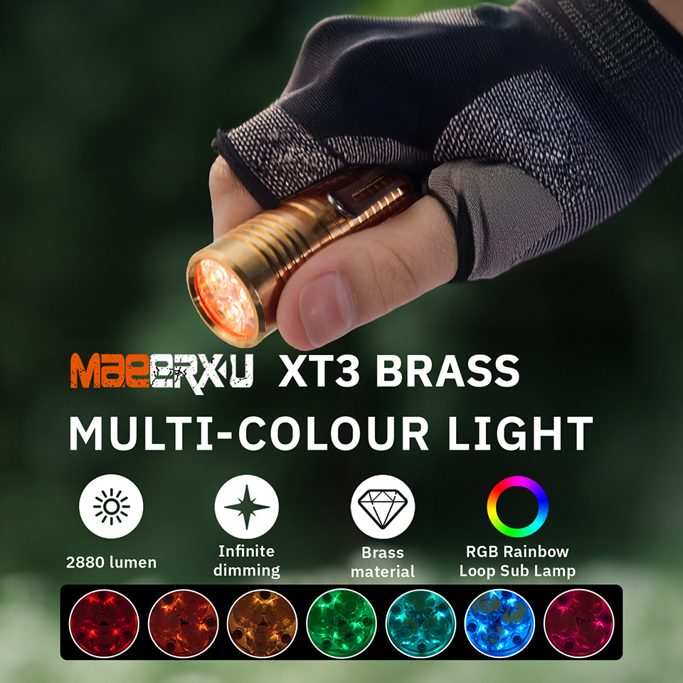 Maeerxu  xt3 messing lommelygte kraftfuld batteri lommelygte 18350 batterier 2800lm edc lommelygte genopladelige led lommelygter til camping