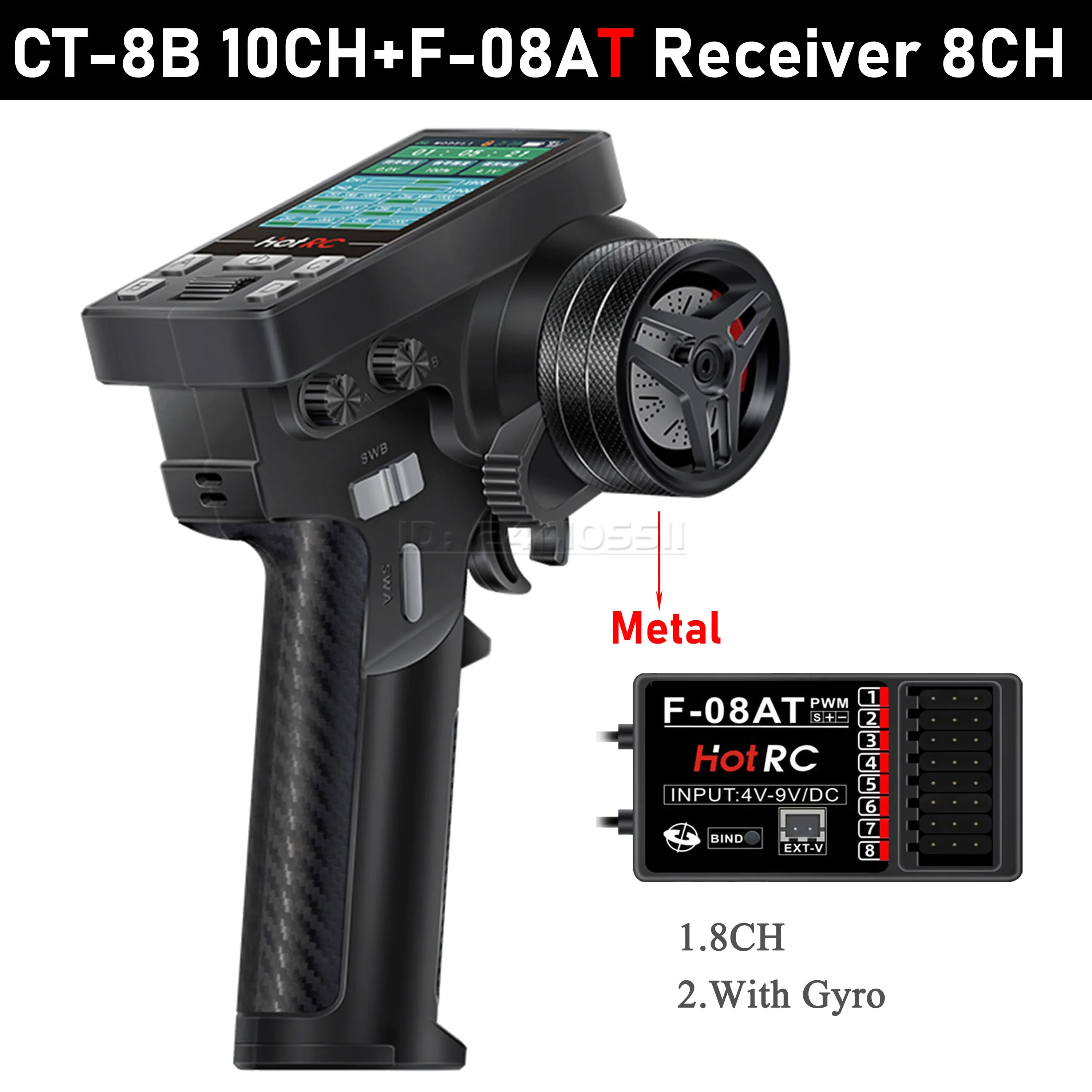 HOTRC 8CH 10CH CT-6B CT-8B 2.4G Transmitter Remote Control Gyro F-04A F-06A F-08A F-01AT Receiver for RC Cars Boat Tank Toy