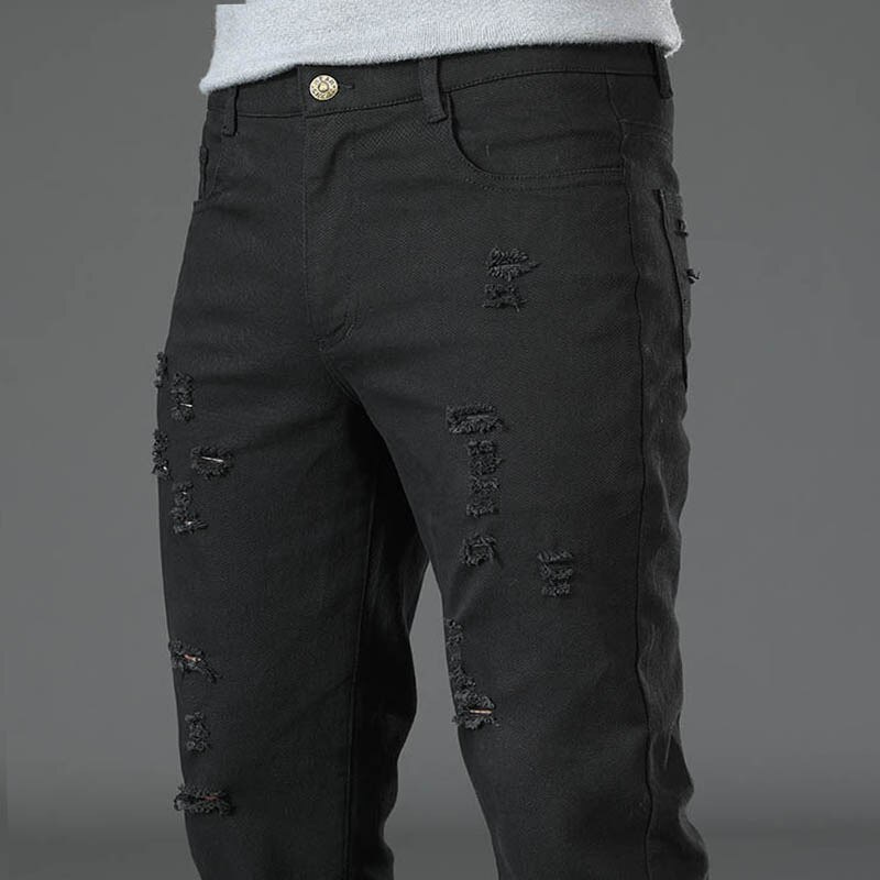 Jean déchiré en Denim pour homme, pantalon évasé, noir, classique