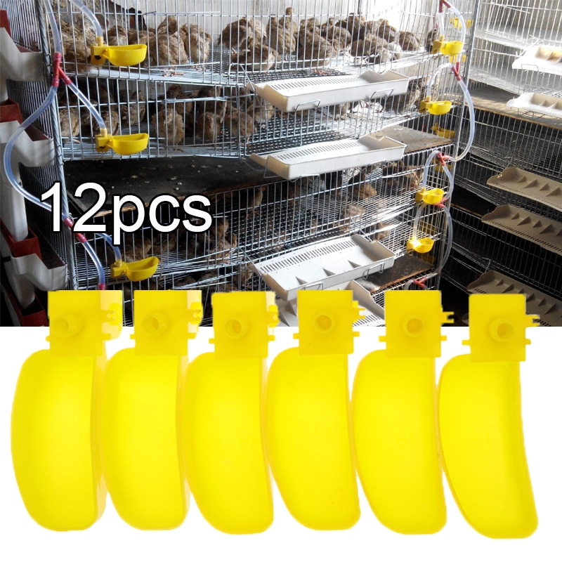 12 Pcs Automatische Vogels Drinken Kom Water Feeder Kwartel Gevogelte Accessoires Duif Voerbak Kooi Kip Gele Grote