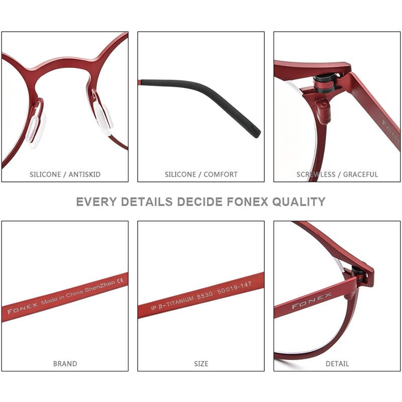 FONEX-gafas graduadas redondas para hombre y mujer, lentes ópticas sin tornillo con montura de titanio puro,