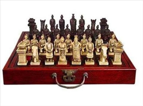 Een Set Van Prachtige Chinese 32 Stuks Terra-Cotta Warriors Standbeeld Schaken Met Antieke Dragon Phoenix Box
