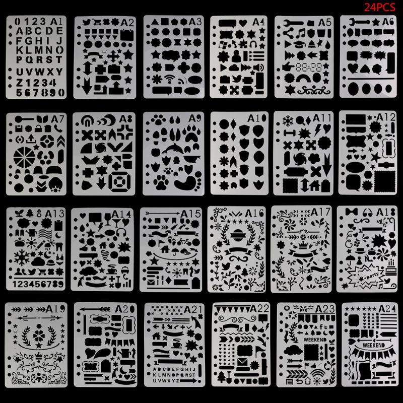 24Pcs Drawing Template Stencils Journal Notebook Diary Scrapbooking A5 DIY Stationery School Office Supplies DXAB
