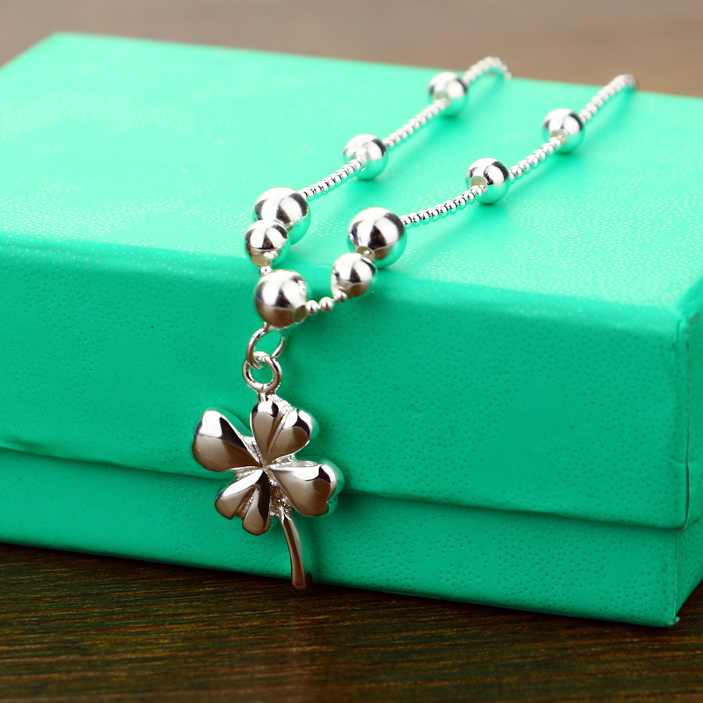 Bohemia Clover Anklets 100% 925 Sterling Silver Foot Beach Ball Anklets Women &amp; Girl Barefoot Chain Jewelry Summer