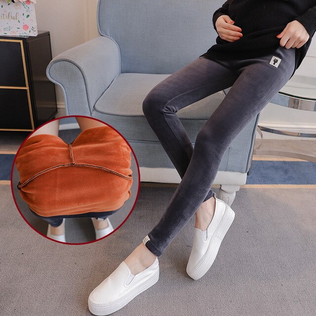 SexeMara Winter Warm Maternity Pants For Pregnant Women Velvet Thickened Underpants Pregnancy Clothes Clothing: Dark Grey / M