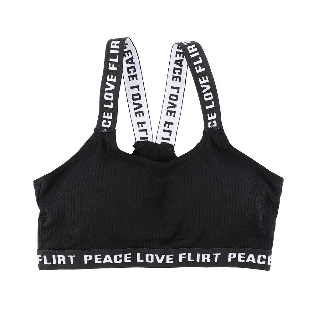 Letter Sports Bra Push Up Tube Tops Fitness Running Bandeau Bra Underwear Cotton Sport Tops For Women Sportswear Bra: Black