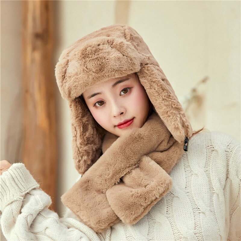 Outdoor winter muts sjaal set dames heren warme zachte mutsen oor mutsen met sjaal russische oesjanka mutsen sneeuwmutsen