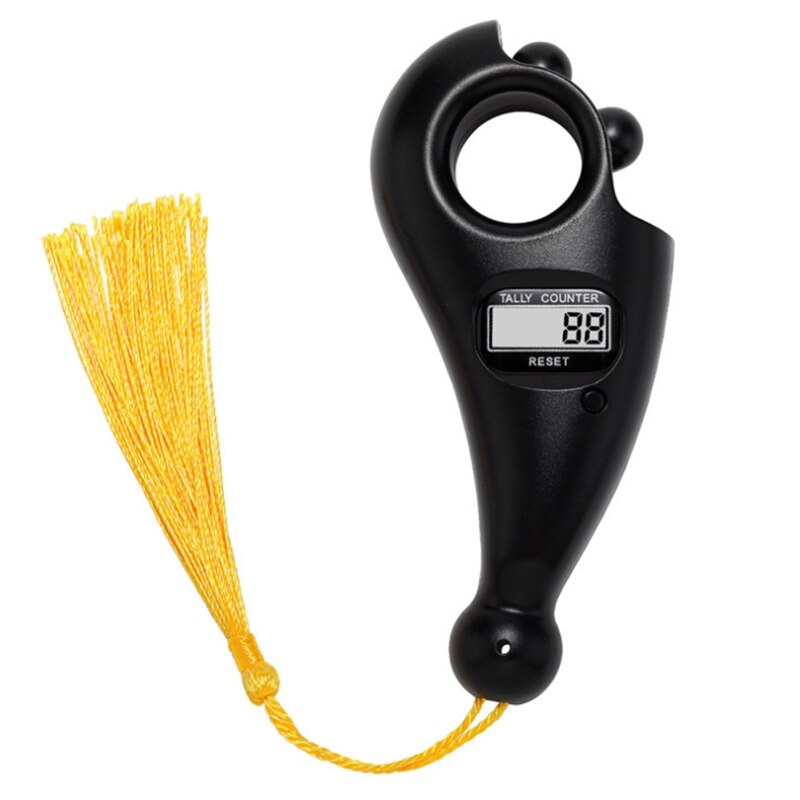Portable Handheld Tassel Digital Beads Counter Finger Game Decompression Toy Y98D: black