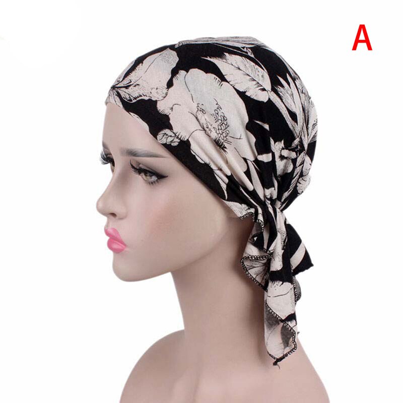 Women Feather-print Turban Hat Long Hair Hat Night Sleep Cap Lady Hair Care Bonnet Headwrap Muslim Hat Indian Hat: A