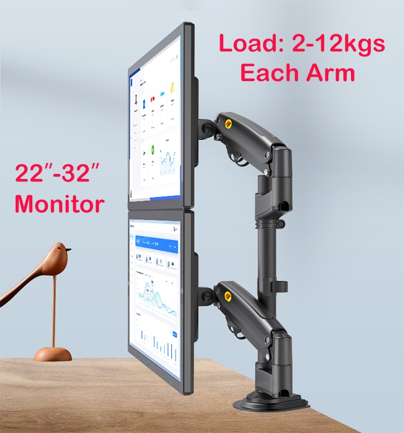 Nb  h180 22 &quot; -32 "kaksoisnäytön pöytätelineen varsi kaasujousi täysliike lcd-televisioteline 2-12kg ergonominen kaksivartinen kiinnike