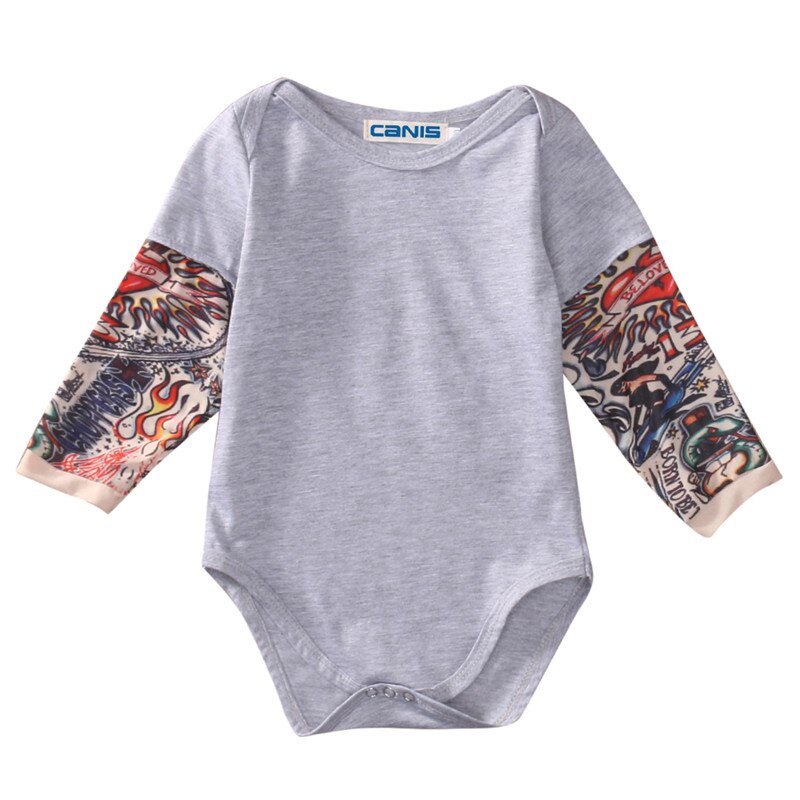 Sommer baumwolle Neugeborenen Baby Jungen Karosserie Kleidung Tätowierungen Drucken Langarm Karosserie Gesamt Outfits Schwarz Grau: Grau / 6m