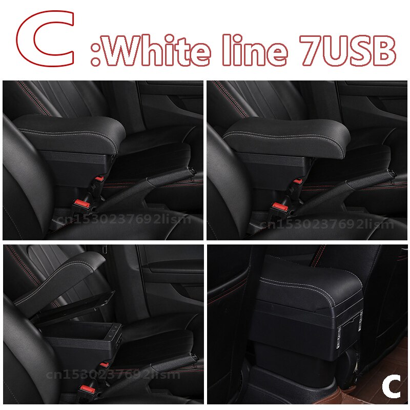Voor Renault Clio 4 Armsteun Doos Universele Auto Centrale Armsteun Opbergdoos Bekerhouder Asbak Modificatie Accessoires: C White line 7 USB