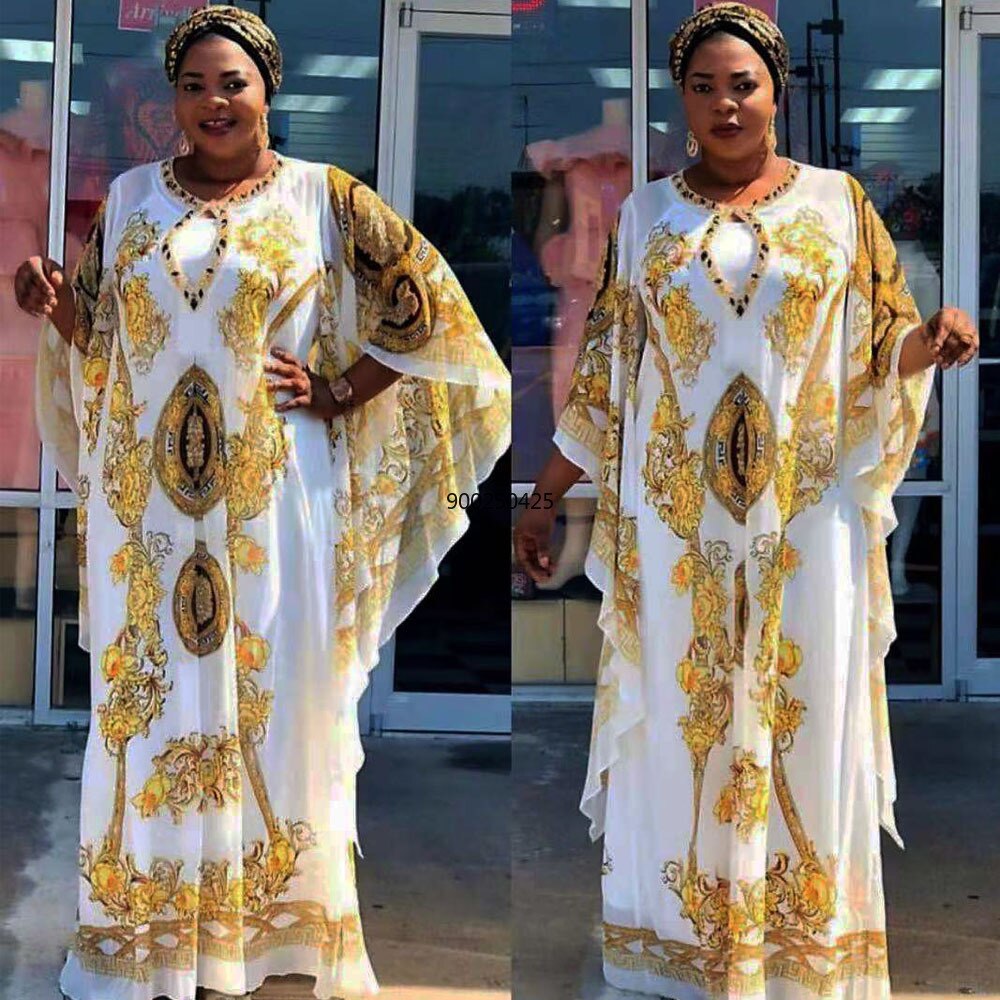 Afrikaanse Traditionele Print Party Jurken Voor Lady Dashiki Zuid-afrika Kleding Bazin Ankara Jurk V-hals Kralen Mode Gewaden