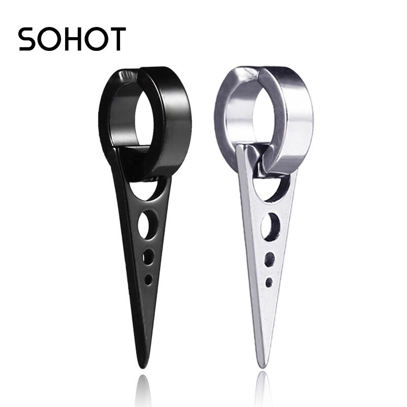 SOHOT Anti-allergische Titan Stahl Schwarz Silvercolor Dreieck Ohrringe Clip Geometrie Punk unisex HipHop Mann Party