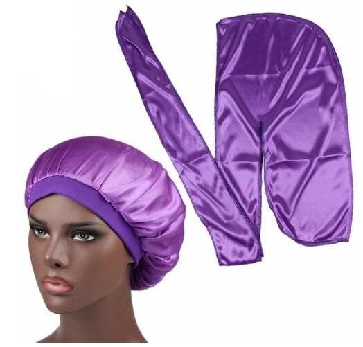 Heren zijden durag match zijden muts voor vrouwen dezelfde kleur zijden durag bandana's voor mannen lange staart durags golfmuts slaapmuts: Paars