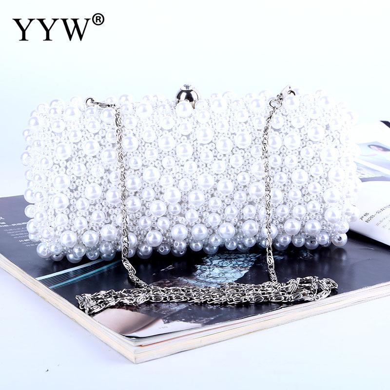 Sac à main en plastique blanc perle, Pochette de soirée Vintage pour femmes, sacs à chaîne avec Pochette à sangle suspendue: white