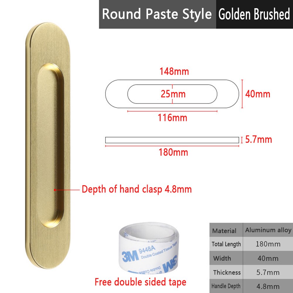 Onubao-manija de puerta corredera sin perforaciones, puerta de vidrio de almacén, manija deslizante de cocina, pasta adhesiva de doble cara: Gold Drawing-R-B